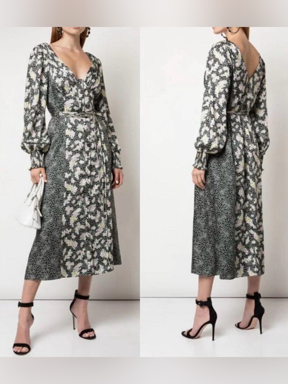 cinq a sept Black and White Floral Midi Dress